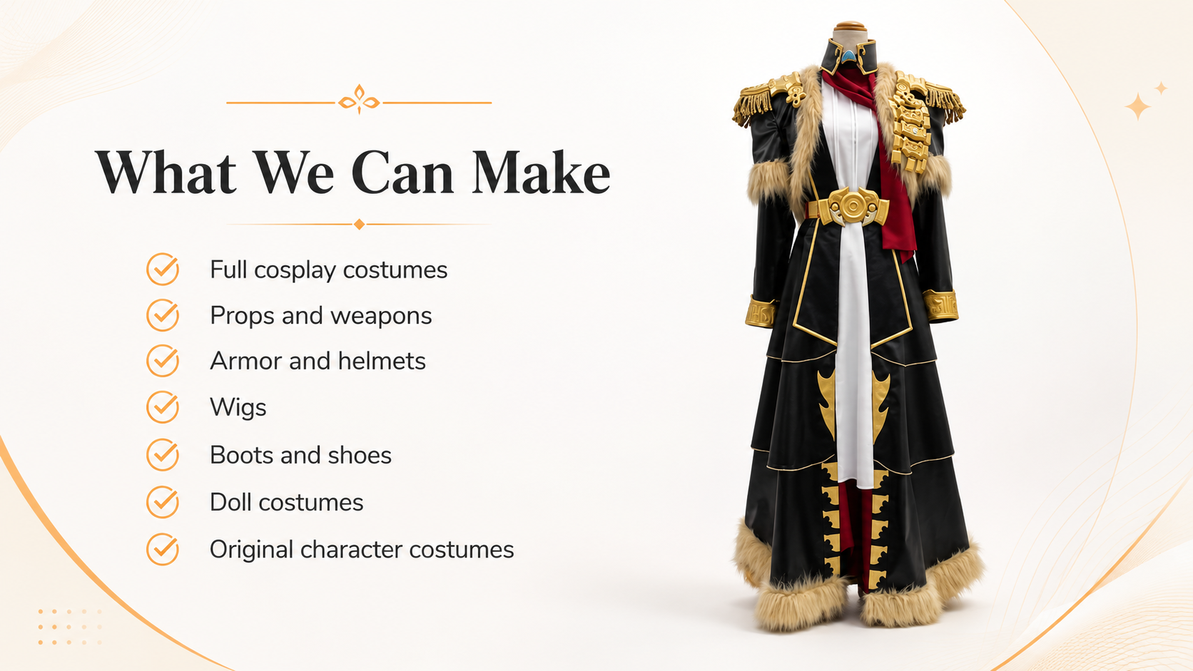 What we can make — costumes, props, armor, wigs and accessories